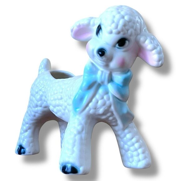 Vintage 50s Spring Lamb Ceramic Pottery Planter Nursery Decor Mid Century Kitsch - Picture 12 of 12